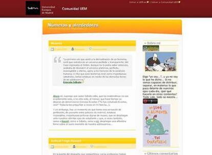 Pantalla de un <i>blog</i> sobre Matemáticas de la Universidad Europea de Madrid.