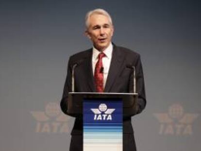 El director general y consejero delegado de la Asociación Internacional del Transporte Aéreo (IATA), Tony Tyler, interviene hoy durante la 69 asamblea anual de la IATA celebrada en Ciudad del Cabo, Sudáfrica.