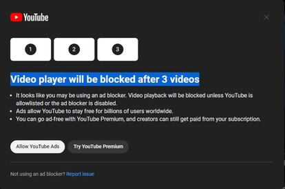 Aviso bloqueo YouTube