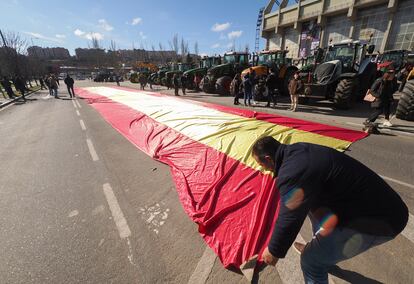 Decenas de agricultores y ganaderos protestan en Valladolid, este viernes.