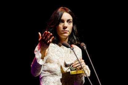 Vicky Luengo, durante su discurso de agradecimiento por el premio a mejor actriz protagonista de teatro.