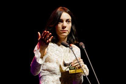 Vicky Luengo, durante su discurso de agradecimiento por el premio a mejor actriz protagonista de teatro.