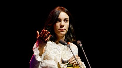 Vicky Luengo, durante su discurso de agradecimiento por el premio a mejor actriz protagonista de teatro.