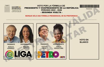 tarjetón electoral para la segunda vuelta