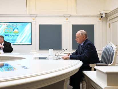 Vladímir Putin, esté miércoles, durante la cumbre telemática del G-20.