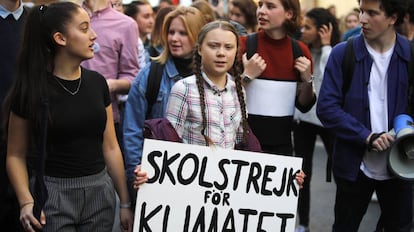 Greta Thunberg, en una marcha en febrero.