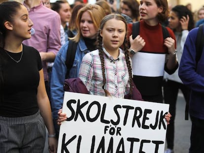 Greta Thunberg, en una marcha en febrero.