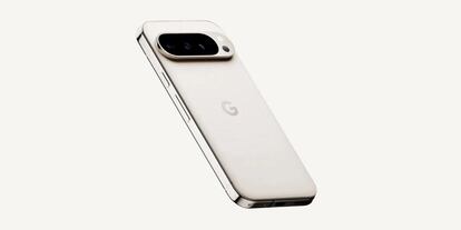 Teléfono Google Pixel nueve con acabado de color blanco