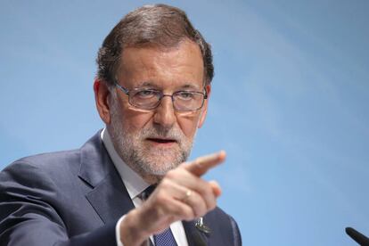 Mariano Rajoy, durante la rueda de prensa en Hamburgo (Alemania).