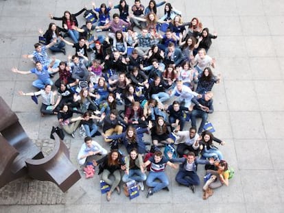 Estudiantes participantes en la jornada Get2Gather 2015, el jueves, en Madrid.
