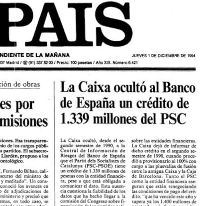 Primera página de EL PAÍS del 1 de diciembre de 1994.