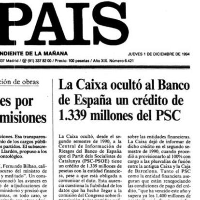 Primera página de EL PAÍS del 1 de diciembre de 1994.