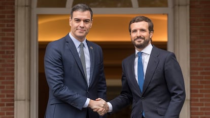 Pedro Sánchez y Pablo Casado en La Moncloa, en febrero de 2020.