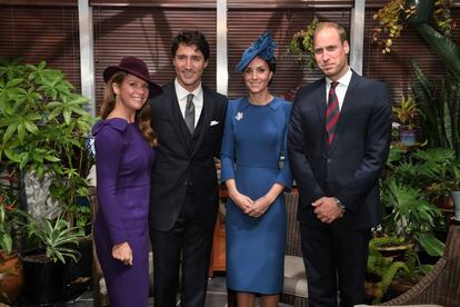  Sophie Gregorire y  Justin Trudeau con los duques de Cambridge.,