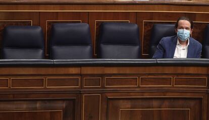 El vicepresidente segundo del Gobierno, Pablo Iglesias, en el Congreso este miércoles.