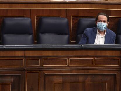 El vicepresidente segundo del Gobierno, Pablo Iglesias, en el Congreso este miércoles.