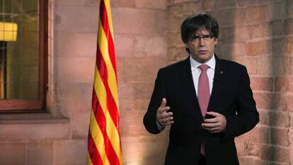 Carles Puigdemont durante el mensaje institucional con motivo de la celebración de la Diada.