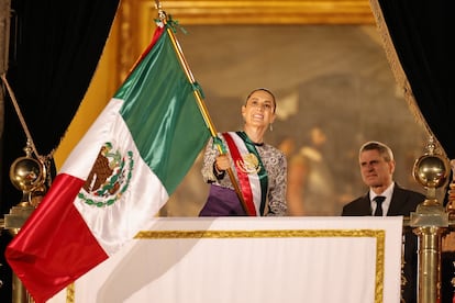 Claudia Sheinbaum Pardo da su primer Grito de Independencia, este lunes.

