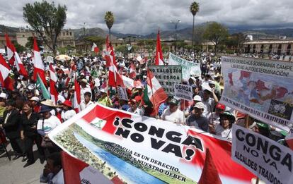 Protesta en Cajamarca contra la mina.