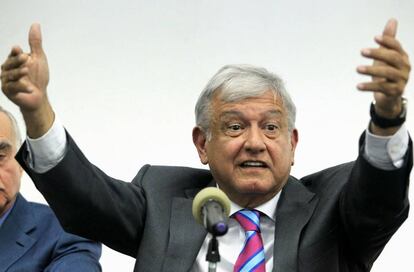 López Obrador, durante la conferencia sobre el aeropuerto.