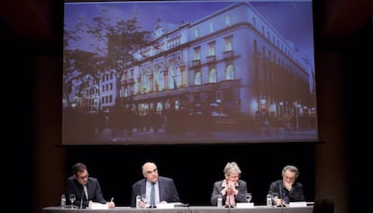 Valentí Oviedo, Salvador Alemany, Christina Scheppelmann i Joan Pons en la presentació de la temporada 2019-2020 del Liceu.