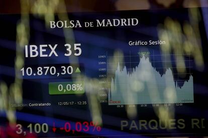 Una pantalla de la Bolsa de Madrid. 
