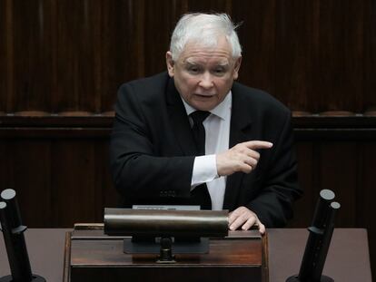El líder del PiS, Jaroslaw Kaczynski, este lunes en el Congreso polaco.