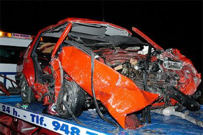 Estado del coche en el que perdieron la vida tres personas en un accidente ocurrido anoche en la N-113.
