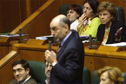 El portavoz del PSE, Rodolfo Ares, protesta a Atutxa, mientras Irene Novales pide una explicación.