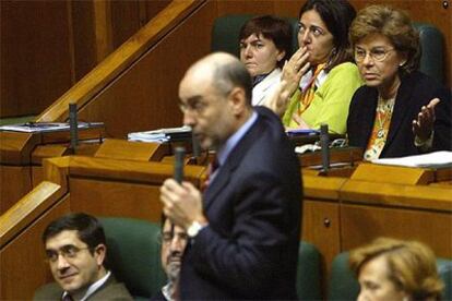 El portavoz del PSE, Rodolfo Ares, protesta a Atutxa, mientras Irene Novales pide una explicación.