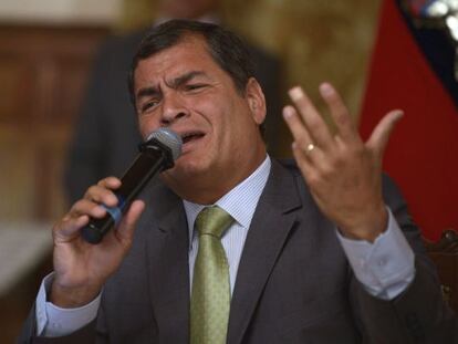 Ecuadorean President Rafael Correa speaks during a press conference.