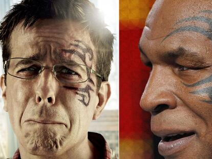 El actor Ed Helms, protagonista de<i> Resacón 2: ahora en Tailandia</i>, y el boxeador Mike Tyson.
