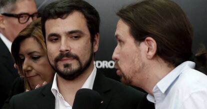 Alberto Garzón (izquierda) y Pablo Iglesias, la pasada semana en Madrid.
