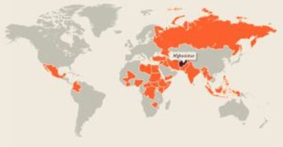 Mapa de los países donde se han registrado ataques a escuelas y universidades.