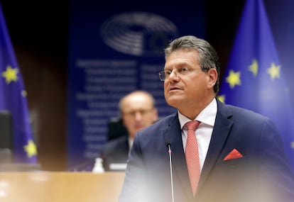 El comisario de Comercio, Maros Sefcovic, en un debate en el Parlamento Europeo el pasado abril.