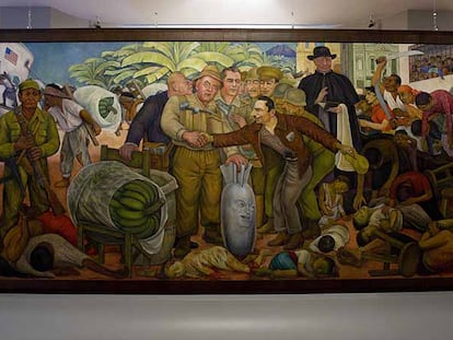 Mural Gloriosa victoria, de Diego Rivera, que durante más de 40 años estuvo desaparecido y se exhibe en una exposición en México.