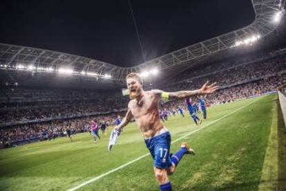 El jugador celebró eufórico la victoria de Islandia frente a Inglaterra el pasado lunes.
