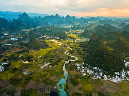 Vista de Yangshuo desde el aire.