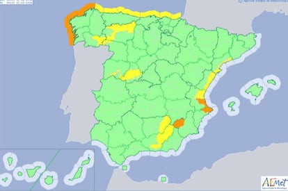 Mapa de previsiones para hoy de Aemet.