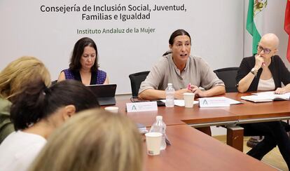 La consejera andaluza de Igualdad, Loles López, en su reunión con la directora y coordinadoras del IAM esta mañana en Sevilla. / JUNTA ANDALUCÍA