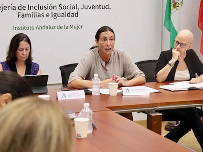 La consejera andaluza de Igualdad, Loles López, en su reunión con la directora y coordinadoras del IAM esta mañana en Sevilla. / JUNTA ANDALUCÍA