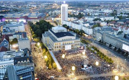 Conmemoraci&oacute;n en Leipzig del 25&ordm; aniversario de la revoluci&oacute;n pac&iacute;fica que precedi&oacute; a la ca&iacute;da del Muro de Berl&iacute;n, 9 de octubre de 2014.