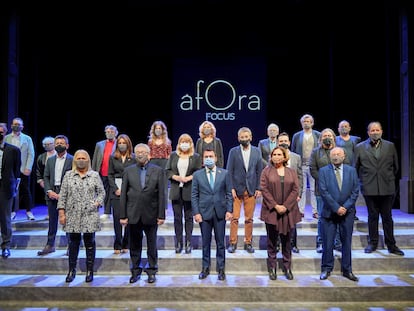 Imagen de los asistentes al acto de presentación de Áfora, del Grupo Focus, el martes en el Teatro Romea de Barcelona.