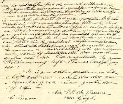 Carta escrita por Elisabeth, la hermana de Van Gogh.