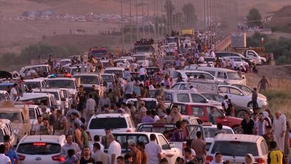 Iraquíes desplazados a Erbil (norte de Irak) el pasado domingo, después de que el EI atacara sus ciudades