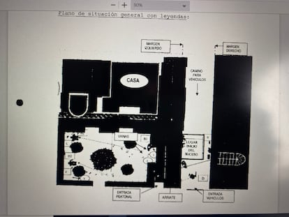 Esquema de situación de los hechos acaecidos en la Finca de los Naranjos la noche del 25 de abril de 2009, elaborado por el Servicio de Asuntos Internos de la Guardia Civil (SAI).