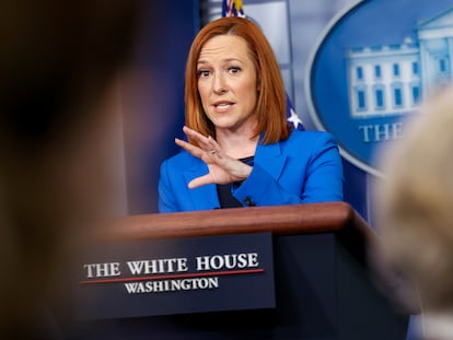 La secretaria de prensa de la Casa Blanca, Jen Psaki, en la sala de prensa, en Washington.