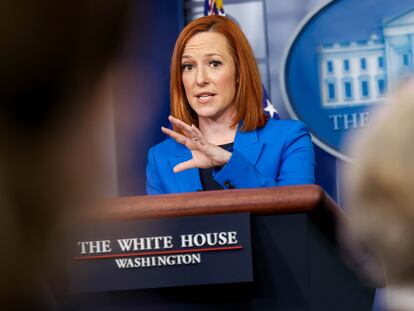 La secretaria de prensa de la Casa Blanca, Jen Psaki, en la sala de prensa, en Washington.