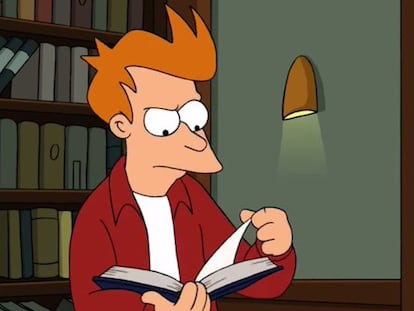 A Fry nunca se le dieron bien los libros, pero le sirvieron para vencer a los cerebros voladores