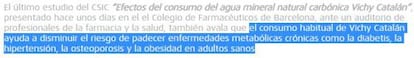 Algunos ejemplos de supuestos efectos positivos sobre la salud publicados en la página web de la empresa, contra el fallo de la EFSA